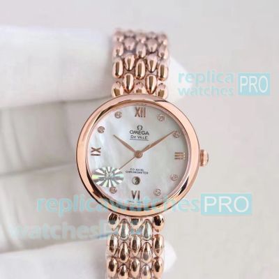 AAA Replica Omega De Ville 8521 Automatic Mop Dial Rose Gold Ladies Watch 